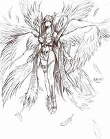 Angewomon Digimon Celestial sketch template