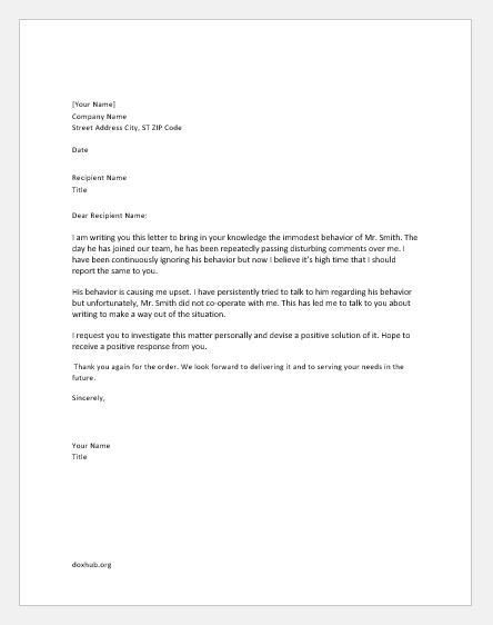 complaint letter  unprofessional behaviour   worker