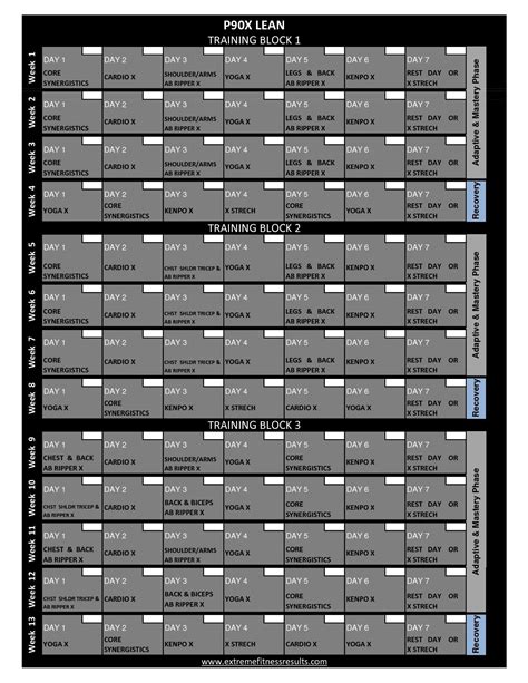 P90x Workout Calendar Printable P90x Classic Schedule Printable Online