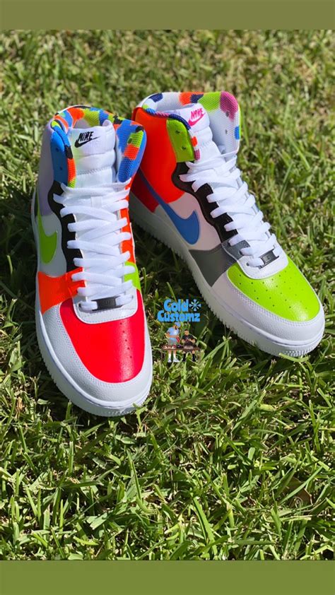 custom nike air force  high neon multi color cold society