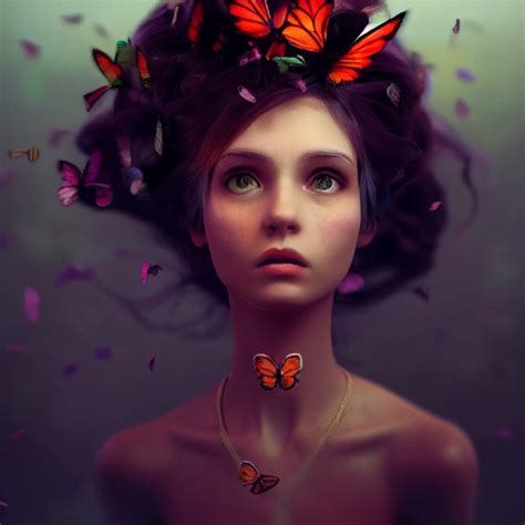 Unreal Engine Girl With Hair Made Of Butterflies Midjourney