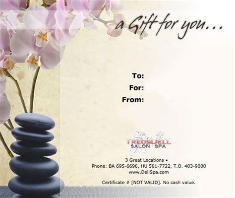 gift certificate template treusdell salon spa massage gift