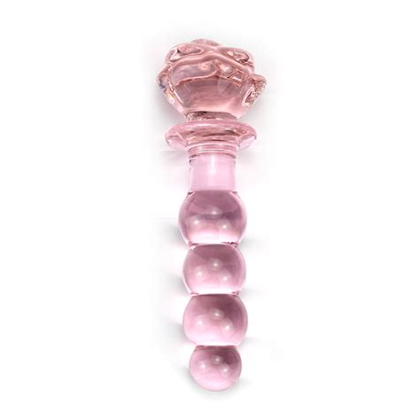 Pink Rose Flower Glass Penis Butt Plug For Women Men Adult Sex Products
