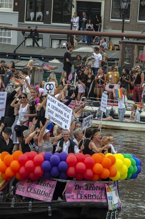 de trotse lesboot boat at the gay pride amstel river amsterdam the