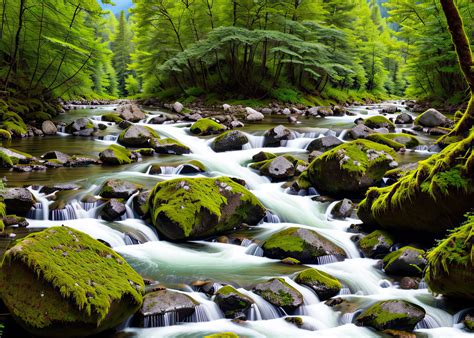 natural landscape  waterfall flowing   forest background