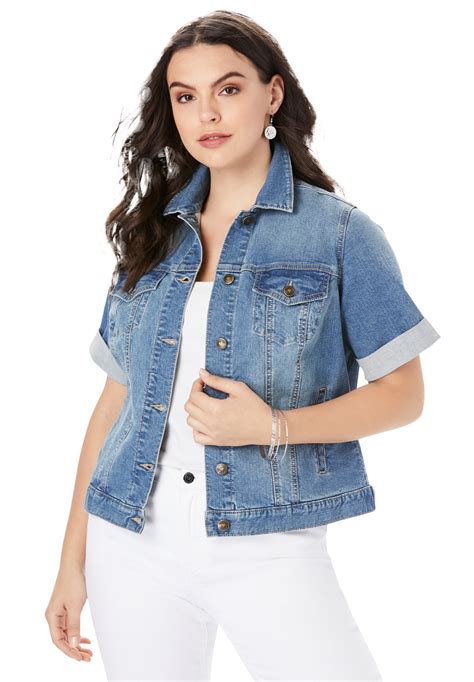Roaman S Women S Plus Size Short Sleeve Denim Jacket Ebay