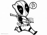 Deadpool Chibi Coloring Pages Marvel Superhero Lineart Printable Kids sketch template