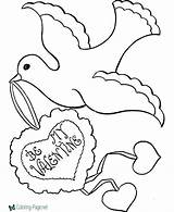 Coloring Valentine Pages Hearts Birds sketch template