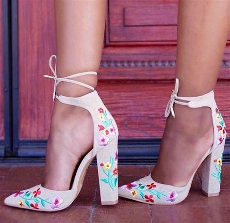 Flower Sandals Heels Pink Heels Embroidered Chunky