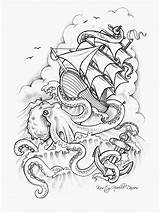 Tattoo Octopus Drawing Ship Kraken Tattoos Pirate Sketch Sinking Drawings Sunken Attacking Designs Anchor Fear Deviantart Nautical Coloring Inked Traditional sketch template