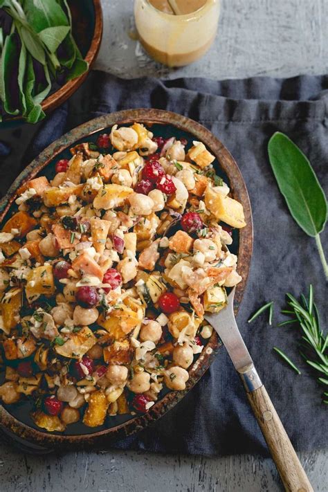chickpea fall salad with roasted sweet potatoes and squash recipe