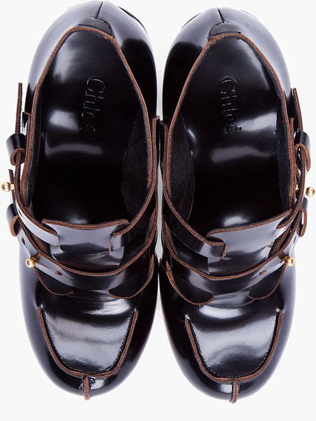 chloé black patent leather heels in black lyst