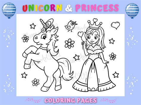 princess unicorn coloring pages  kids  adult printable etsy