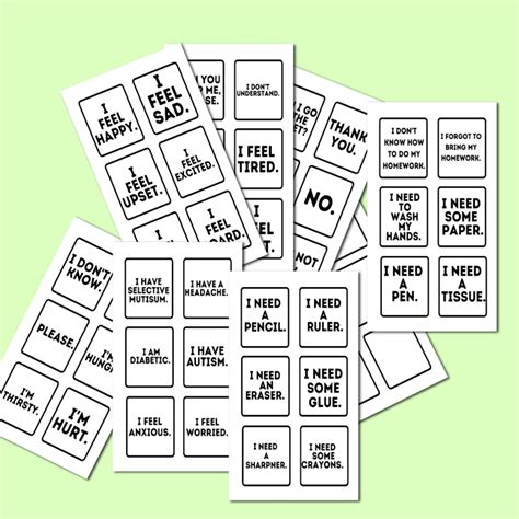 printable communication cards children teens adults selective