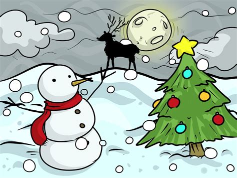 draw  christmas landscape  steps  pictures
