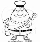 Postal Worker Chubby Waving Friendly Mail Man Clipart Cartoon Thoman Cory Outlined Coloring Vector sketch template
