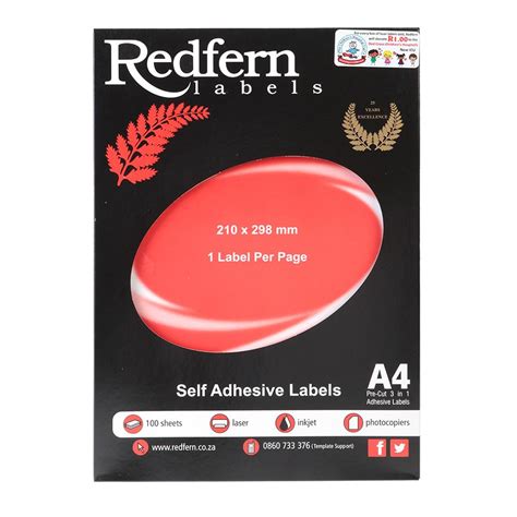 redfern  adhesive labels laser jet  flat sheets mm  mm