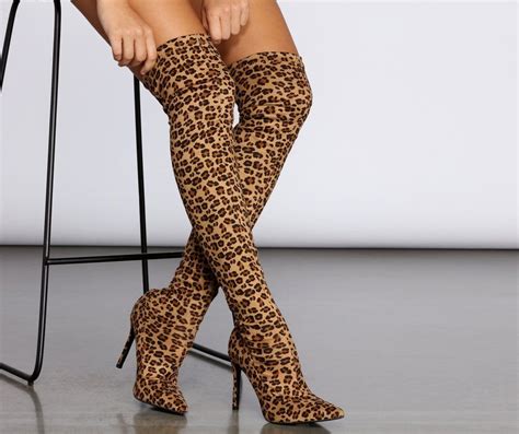 Thigh High Leopard Stilettos Long Sleeve Playsuit Pretty Outfits