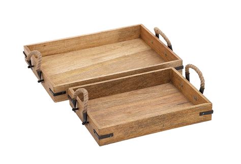 deco  wood tray rope handle     set