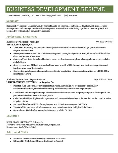 business development resume    write