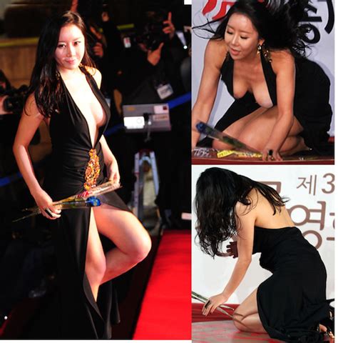 ha na kyung wears sexy dress at blue dragon film awards slips and