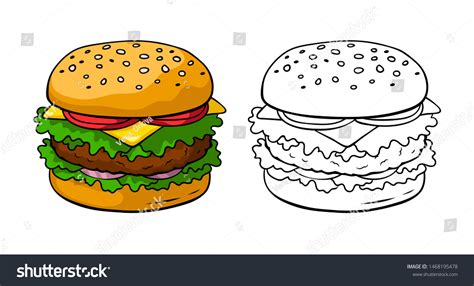 hamburger vector illustration coloring book page stock vector royalty