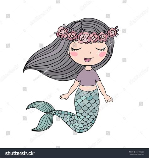 Cartoon Beautiful Little Mermaid In A Wreath Siren Sea