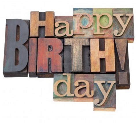 happy birthday  antique wood letterpress printing blocks isolated