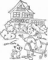 Coloring School Pages Back House Little Go Printable Days Girl Learn Schools Want Colouring Going Drawing Happy Print Kids Size sketch template