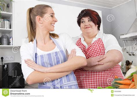 Fat And Overweight Woman Posing In The Kitchen Stock Image Image Of