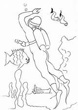 Coloring Scuba Diver Pages Diving Boy Designlooter Printable Outlined Cartoon Vector Drawings 81kb 870px sketch template