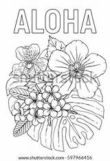 Coloring Aloha Monstera Hibiscus Plumeria Printable Orchid Book Leaf Vector Tropical Set Shutterstock Portfolio Isolated Editable Drawn Elements A4 Hand sketch template