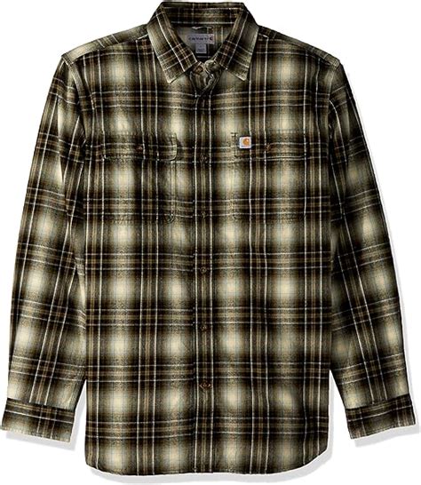 carhartt men s hubbard plaid flannel shirt burnt olive small amazon