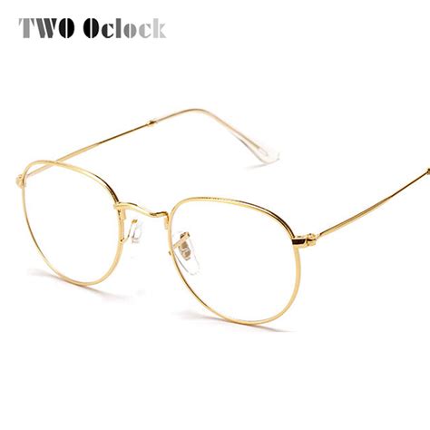 Two Oclock Fashion Gold Metal Frame Eyeglasses For Women Female Vintage