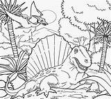 Dimetrodon Jurassic Triassic Dinosaurs Kolorowanki Colouring Druku Reptile Habitat Permian Swamp Wetland Lizard sketch template