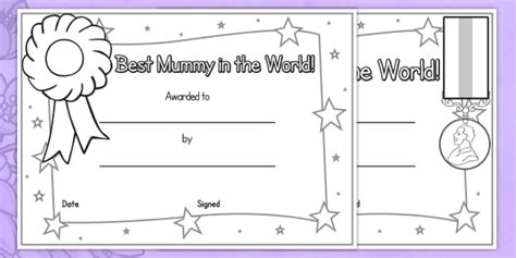 mothers day certificates colouring awards rewards colour