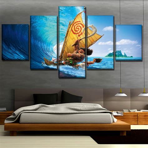 5 Panel Canvas Print Movie Moana Maui Waialiki Poster Sea Surfing