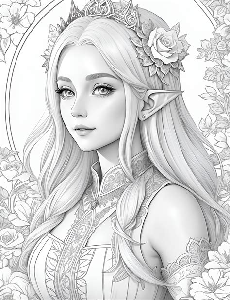 elf princess coloring book page  binobi  deviantart