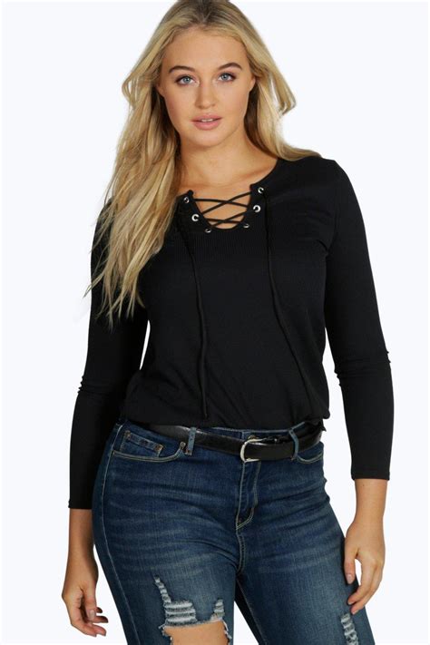 plus frankie tie front ribbed top at