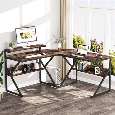 Tribesigns L Shaped Desk With Storage Shelves 63 Inch Reversible