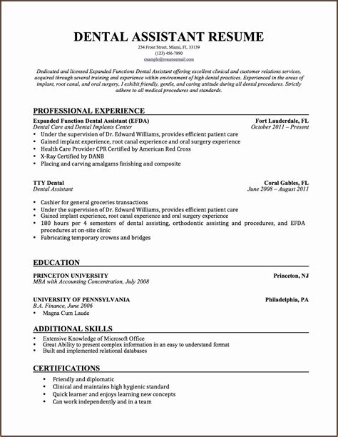 dental assistant objective  experience resume sles   images