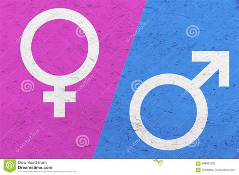 male and female gender symbols mars and venus signs over pink and blue