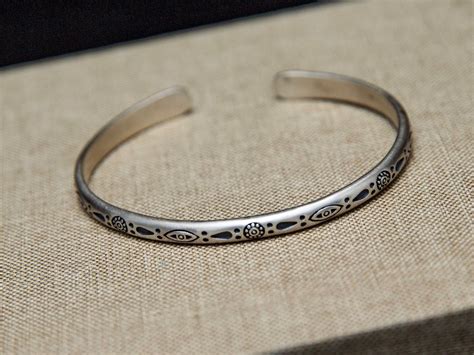 sterling silver cuff bracelet  women engraved bohemian pattern cuff