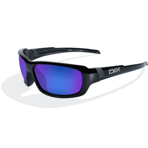 dvx spoiler blue mirror lens gloss black frame rx able sunglasses