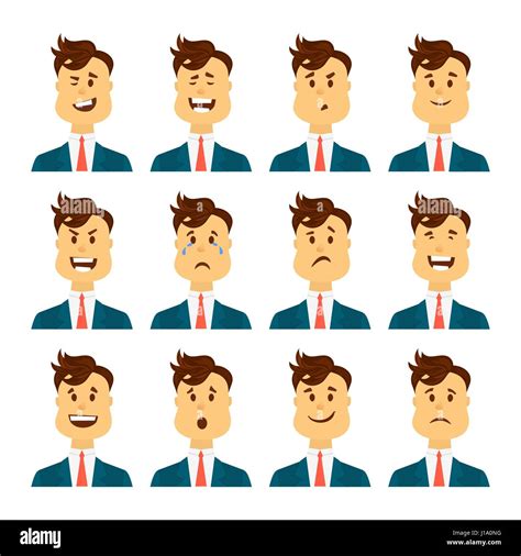 set  male facial emotions bearded man emoji character   expressions vector