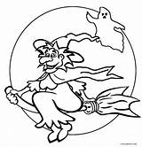 Witch Coloring Pages Halloween Flying Face Printable Template Kids sketch template