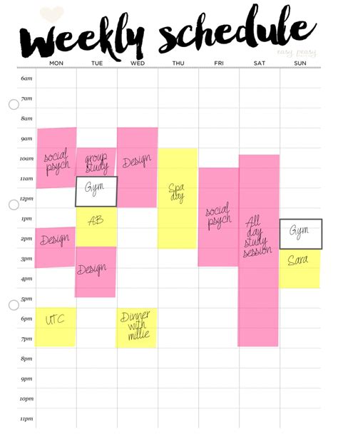 weekly schedule printable weekly timetable  weekly