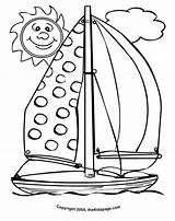 Coloring Sailboat Cartoon Pages Kids Smiling Sun Sheet Cliparts Sunny Gif Popular sketch template