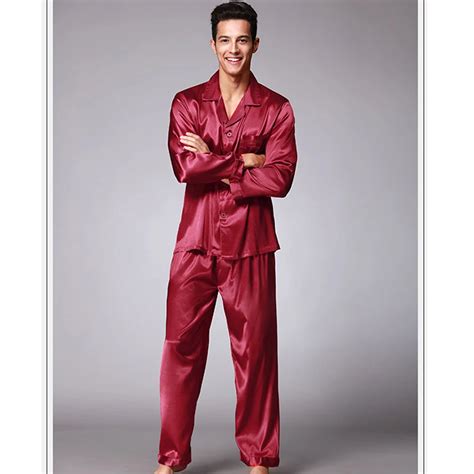 men satin silk pajamas sets sleepwear set loungewear  long sleeve male leisure home