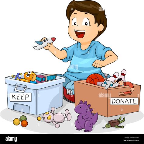 illustration   kid boy sorting   toys